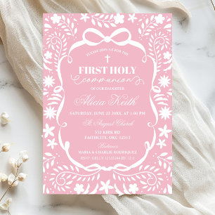 Pink Cielito Lindo First Holy Communion Invitation