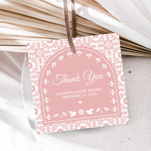 Pink Cielito Lindo Papel Picado Baby Shower Favour Tags