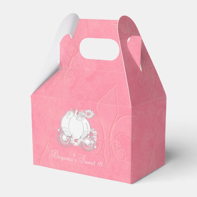Pink Cinderella Carriage Party Favour Boxes (Front Side)