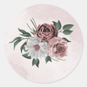 pink cinnamon rose white floral classic round sticker