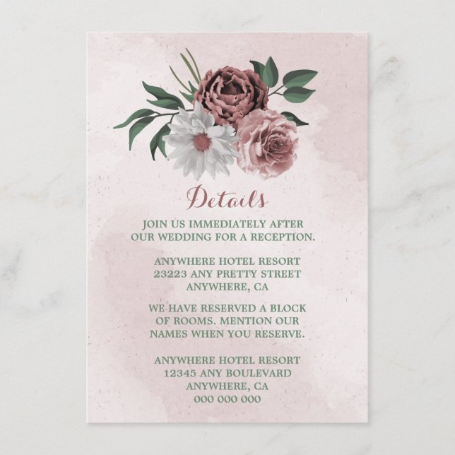  pink cinnamon rose white floral details enclosure card (Front)
