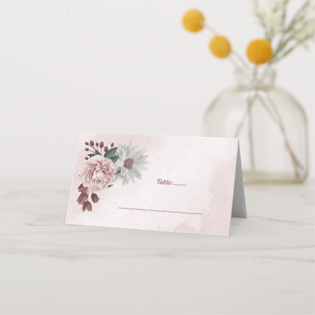  pink cinnamon rose white floral place card (Front)