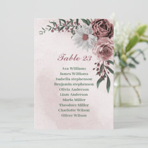  pink cinnamon rose white seating chart card