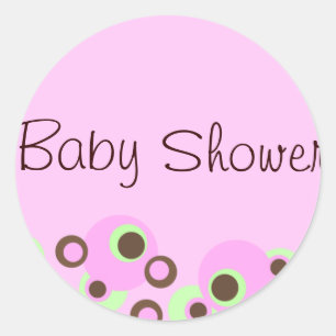 Pink Circle Design Baby Shower Sticker/seal Classic Round Sticker