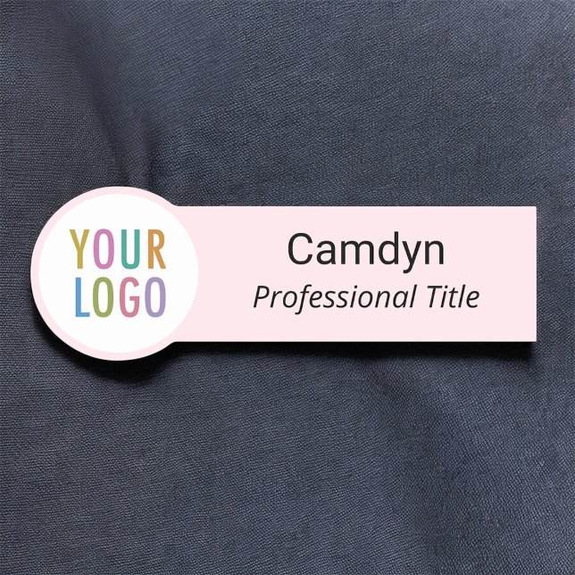 Pink Circle Nametag with Company Logo Round Shaped Name Tag (MISOOK Pink Name Tag with Logo)