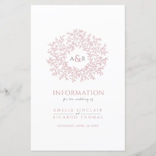 Pink circle of leaves wedding guest information