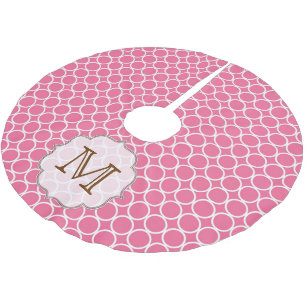 Pink Circle Polka Dot Monogram Initial Tree Skirt