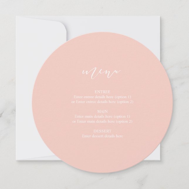 Pink Circle Wedding Plate Menu Elegant Calligraphy (Front)