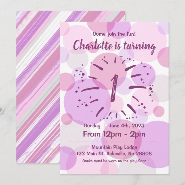 Pink Circles Birthday Girl Invitation (Front/Back)