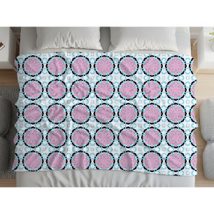 Pink circular geometric patterned  fleece blanket
