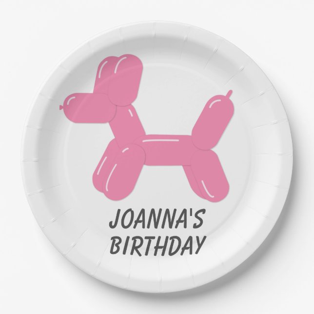 Pink Circus Balloon Animal Shaped Dog Paper Plate (Front)