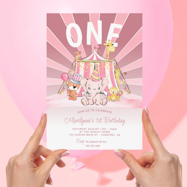 Pink Circus Big Top 1st Birthday Invitation (Creator Uploaded)