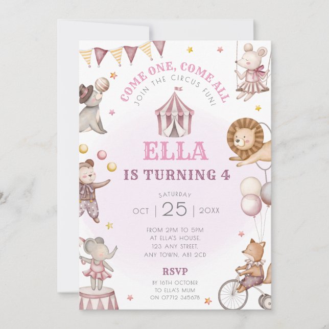 Pink Circus Birthday Party Invitation Carnival (Front)