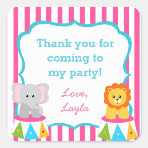 Pink Circus Carnival Birthday Party Favour Sticker