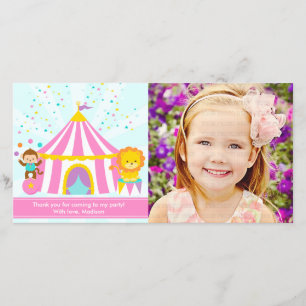 Pink Circus Carnival Personalized Thank You Card