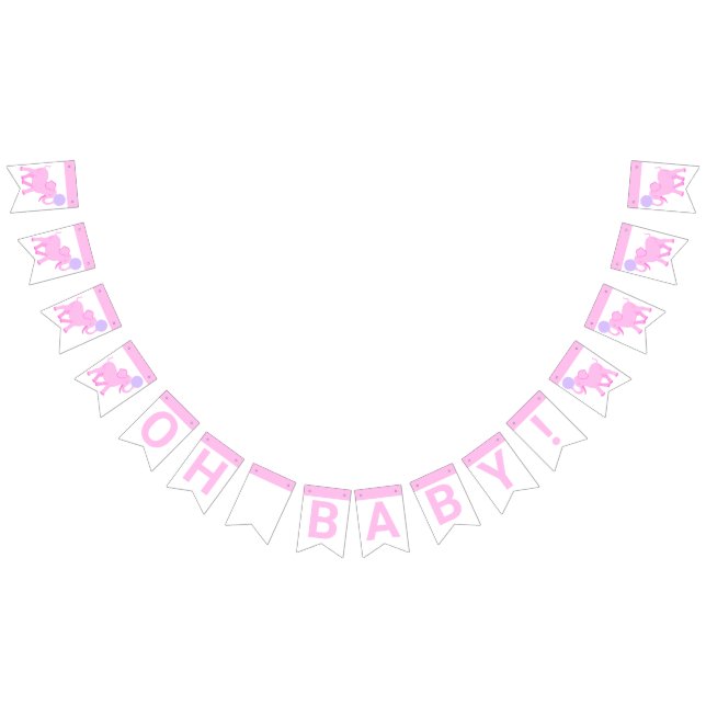 Pink Circus Cute Elephant Baby Shower Oh Baby Bunting Flags (All)