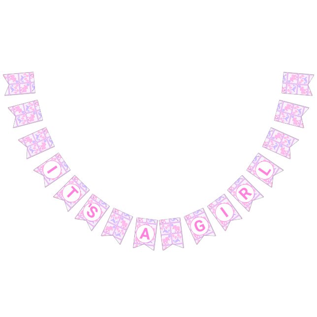 Pink Circus Cute Pattern Baby Girl Baby Shower Bunting Flags (All)