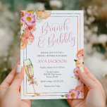 Pink Citrus Brunch and Bubbly Bridal Shower Invitation<br><div class="desc">This Brunch with the Bride Bridal Shower invitation is perfect to celebrate the bride to be or a bride that has already eloped. Customize with your information for the bride to be. Featuring a gold champagne flute,  gold frame and citrus fruit,  oranges and pink flowers.</div>