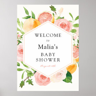 Pink Citrus Floral Baby Shower Welcome Sign