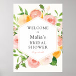Pink Citrus Floral Bridal Shower Welcome Sign<br><div class="desc">Welcome guests to your bridal shower with this beautiful poster,  featuring a frame of greenery,  pink florals and citrus fruit. Add the guest of honour's name,  shower date and custom welcome text using the fields provided.</div>