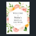 Pink Citrus Floral Bridal Shower Welcome Sign<br><div class="desc">Welcome guests to your bridal shower with this beautiful poster,  featuring a frame of greenery,  pink florals and citrus fruit. Add the guest of honour's name,  shower date and custom welcome text using the fields provided.</div>