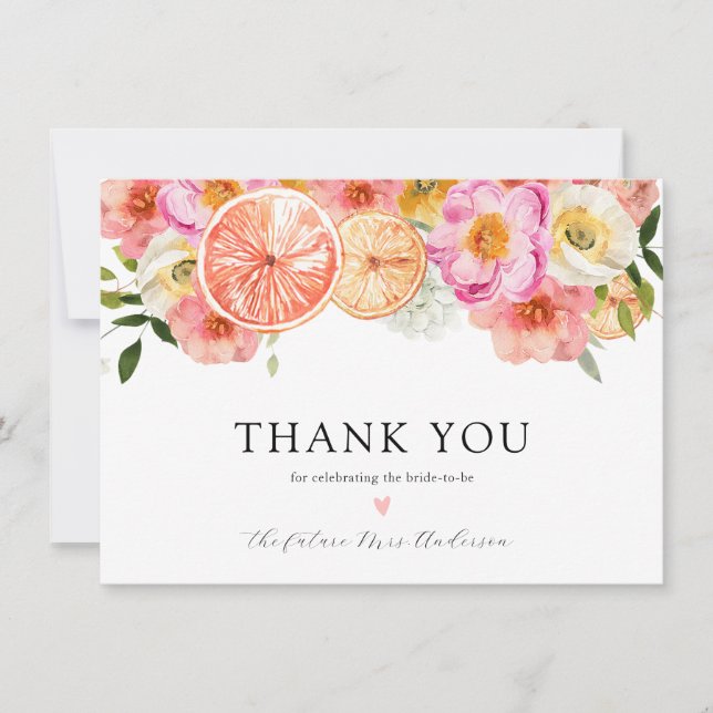 Pink Citrus FlowersBridal Shower Thank You Card (Front)