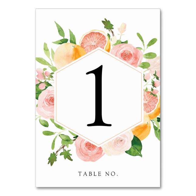 Pink Citrus Fruit Table Number (Front)
