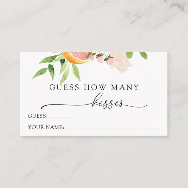 Pink Citrus Guess How Many Kisses Enclosure Card (Front)