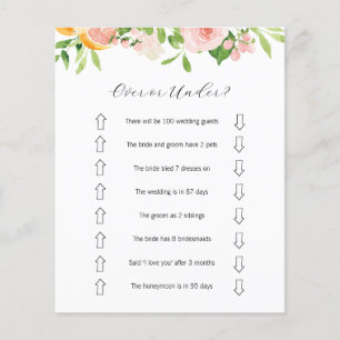 Pink Citrus Over or Under Bridal Shower Game 