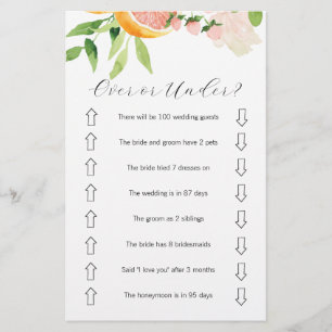 Pink Citrus Over or Under Bridal Shower Game  Flyer