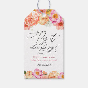 Pink Citrus Pop it when She Pops Baby Shower Gift Tags