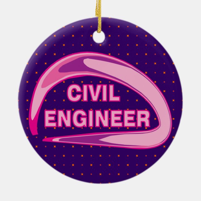 Pink Civil Engineer Ceramic Ornament (Back)
