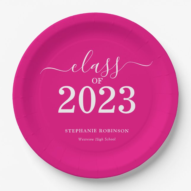 Pink Class of 2023 Graduation Party Paper Plate (Front)