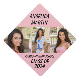 Pink Class of 2024 Graduation Photo Collage Cap Topper