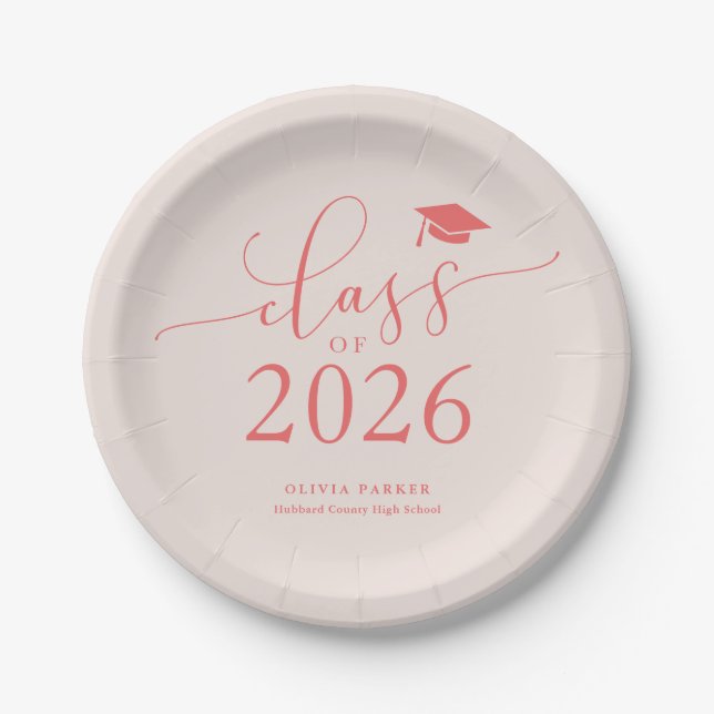 Pink Class of 2025 Graduation Party Paper Plate (Front)