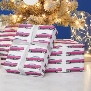 PINK CLASSIC CAR CADDY CHRISTMAS WRAPPING PAPER