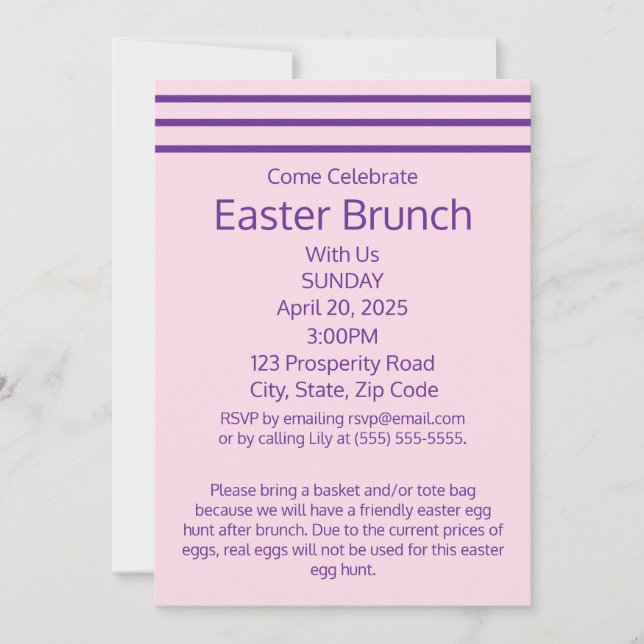 Pink Classic Striped Easter Brunch Holiday Invitation (Front)