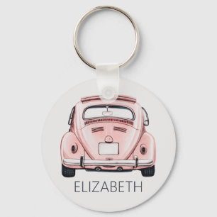Pink Classic Vintage Buggy Bug Car Personalized Keychain