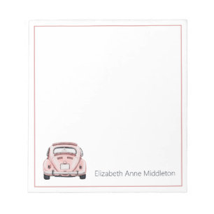 Pink Classic Vintage Buggy Bug Car Personalized Notepad