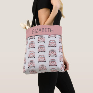 Pink Classic Vintage Buggy Bug Car Personalized Tote Bag