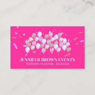 Pink Classy Confetti Flying Balloon Party Style Business Card