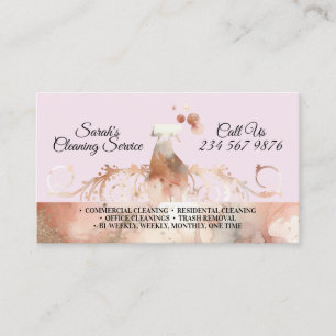 Pink Classy Maid Cleaning Services Watercolor Business Card