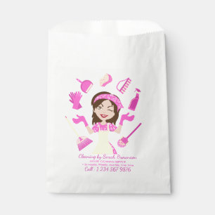 Pink Cleaning Housekeeper Lady Cartoon Favour Bag