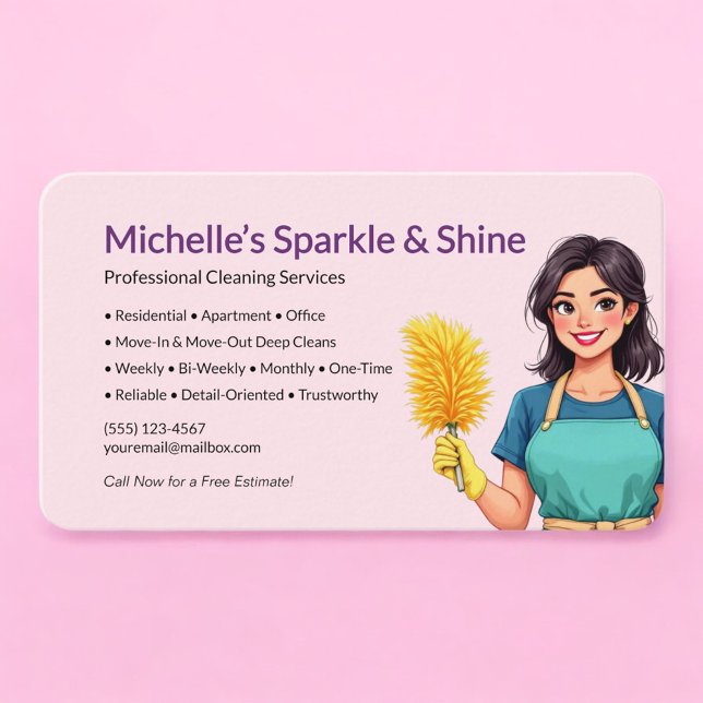 Pink Cleaning Service Business Card (Creator Uploaded)