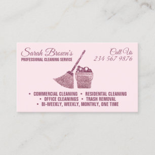 Pink Cleaning Service Maid Janitorial sparkle Business Card