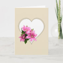 Pink clematis flower illustration heart beige