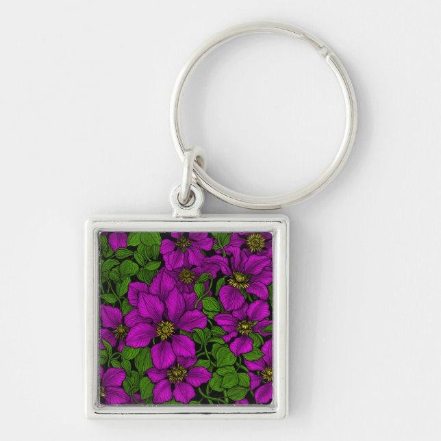 Pink Clematis vine Keychain (Front)