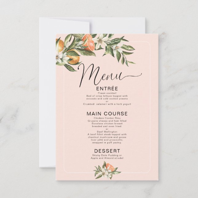 Pink Clementine Little Cutie Baby Shower Menu Invitation (Front)