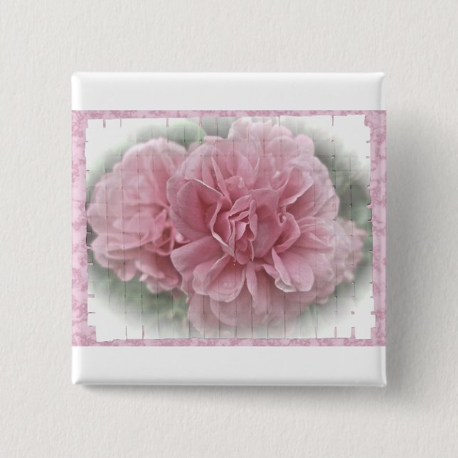 Pink Climbing Rose Blossoms 2 Inch Square Button (Front)