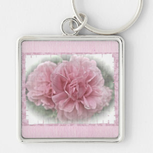 Pink Climbing Rose Blossoms Keychain